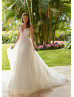 Beaded Ivory Lace Tulle Deep V Back Sexy Wedding Dress